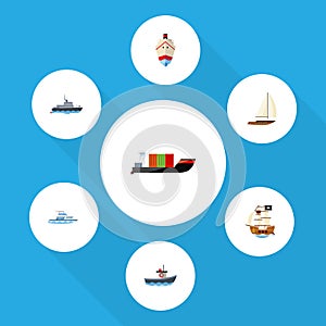 Flat Icon Ship Set Of Delivery, Ship, Boat And Other Vector Objects. Also Includes Yacht, Ship, Cargo Elements.