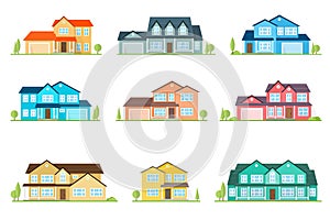 Flat icon suburban american house. For web design and application interface, also useful for infographics. Family house