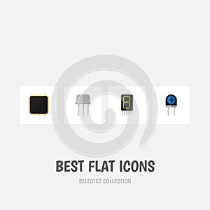Flat Icon Technology Set Of Cpu, Resist, Transducer And Other Vector Objects. Also Includes Cpu, Motherboard
