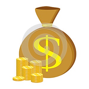 Flat icon, vector illustration. Money saving and money bag concept. Money making. Bank deposit. Financials. Isolated on