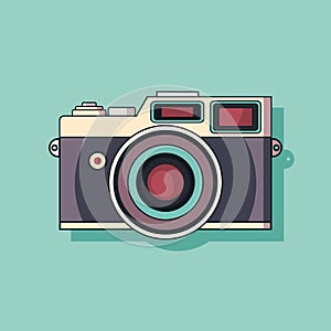 Flat icon vintage camera with shadow on blue background