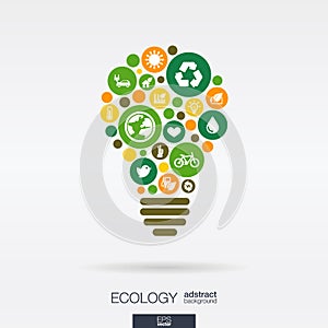 Flat icons in a bulb shape, ecology, earth, green, recycling, nature, eco car concepts.