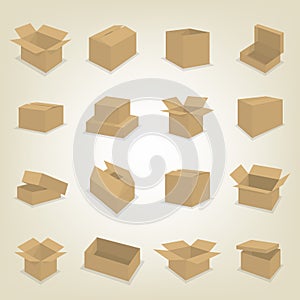 Flat icons of cardboard boxes, vector illustration.