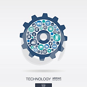 Flat icons in cogwheel shape, technology, cloud computing, digital mechanism concept