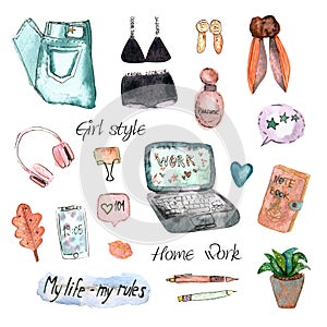 Flat icons collection watercolor