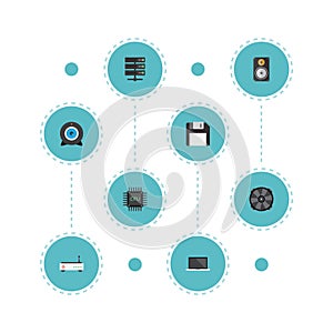 Flat Icons Cooler, Datacenter, Router And Other Vector Elements. Set Of Computer Flat Icons Symbols Also Includes