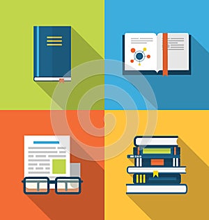 Flat icons design of handbooks, books and publish documents