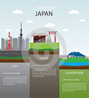 Flat Icons Design Landmark Japan.