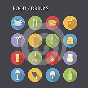 Flat Icons For Food and Drinks