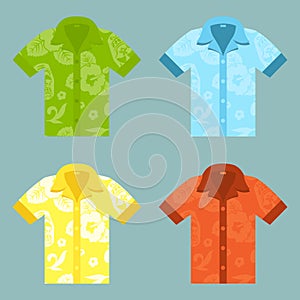 Flat icons of four Aloha Shirts.