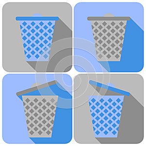 Flat Icons with Garbage Can. Closed and Open Trashcan