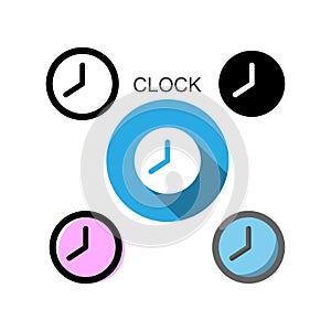 Flat icons,line icons,solid icons for clock,vector illustrations