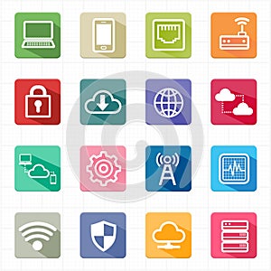 Flat icons network cloud computing and white background