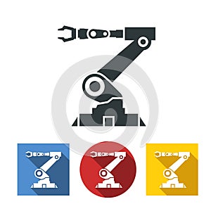 Flat icons of robotic hand machine tool at industrial manufacture factory