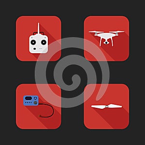 Flat icons set of aerial quadrocopter photo