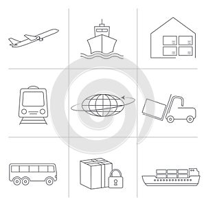 Flat Icons set of Global logistics network. Logistic icons for your web site design, logo, app, UI. Global logistics network.
