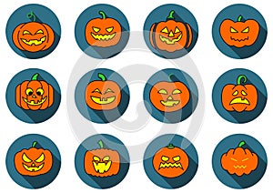 Flat icons set of Halloween scary pumpkins,vector illustrations