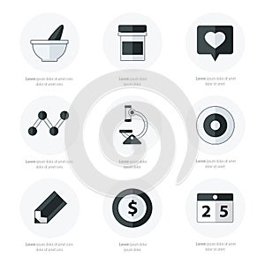 Flat icons set of medical tools and health care black and white