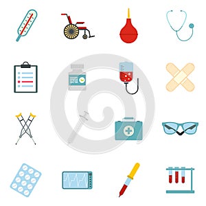 Flat icons set of medical tools and healthcare equipment