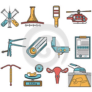 Flat icons set for obstetrics