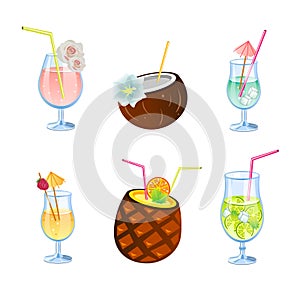 Flat icons set of popular alcohol cocktail.