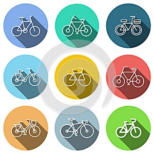 Flat icons set, transportation, Bicycle and shadow, vector illustrations