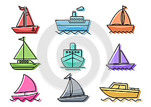 Flat icons set,transportation,Boat,vector illustrations