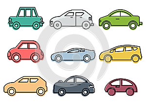 Flat icons set,transportation,Car side view,vector illustrations