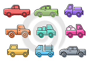 Flat icons set,transportation,Pickup truck,vector illustrations