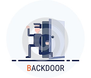 Flat Icons Style. Hacker Cyber crime attack Backdoor for web design photo