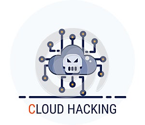 Flat Icons Style. Hacker Cyber crime attack Cloud Hacking for web design