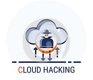 Flat Icons Style. Hacker Cyber crime attack Cloud Hacking for web design