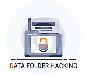 Flat Icons Style. Hacker Cyber crime attack Data Folder Hacking for web design