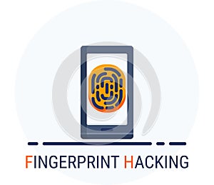 Flat Icons Style. Hacker Cyber crime attack Fingerprint Hacking for web design