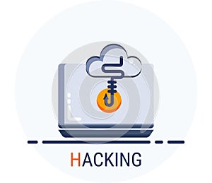 Flat Icons Style. Hacker Cyber crime attack Hacking for web design