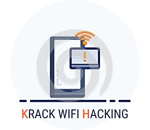 Flat Icons Style. Hacker Cyber crime attack KRACK Wifi Hacking for web design