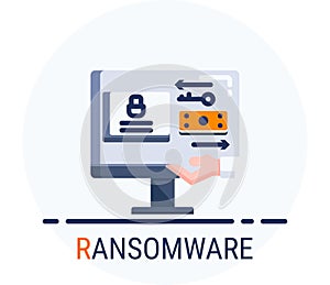 Flat Icons Style. Hacker Cyber crime attack Ransomware for web design