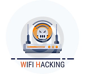 Flat Icons Style. Hacker Cyber crime attack Wifi Hacking for web design