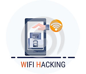 Flat Icons Style. Hacker Cyber crime attack Wifi Hacking for web design