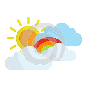 Flat icons of sun,cloud,rainbow in modern style,vector illustrations