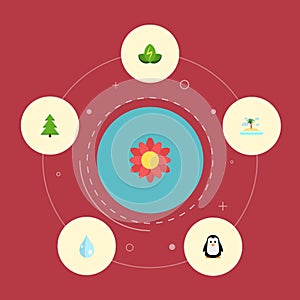 Flat Icons Tree, Eco Energy, Water And Other Vector Elements. Set Of Environment Flat Icons Symbols Also Includes