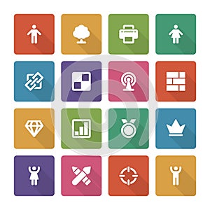 Flat icons vector set and long shadow effect for