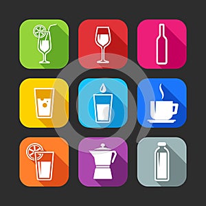 Flat icons for web and mobile applications with beverages