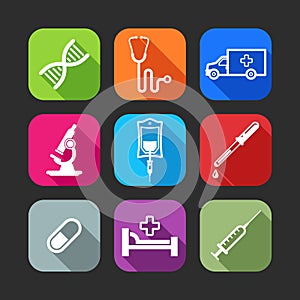 Flat icons for web and mobile applications with medical items