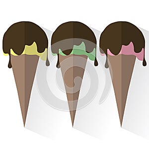 Flat illustration of 3 kinds of ice cream