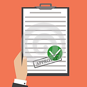 Flat illustration. Approved paper document, green