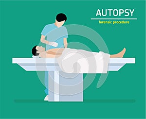 Flat illustration. Autopsy. Forensic procedure