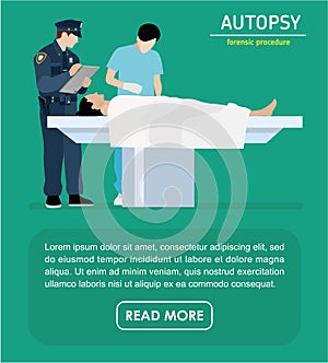 Flat illustration. The autopsy of the murder victim.