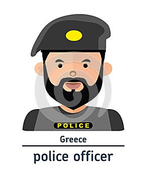 Flat illustration. Avatar Greece police officer