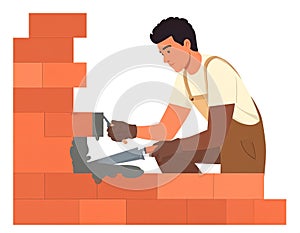 Flat illustration of brick mason at work